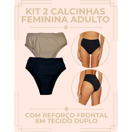 Kit 2 Calcinhas Feminina Adulto De Poliamida Em Tecido Duplo Conforto 691-K2