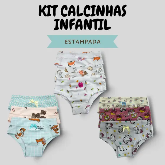 Kit Calcinha Infantil Cotton Premium Para Meninas Com Forro Algodão 1133-K-C1