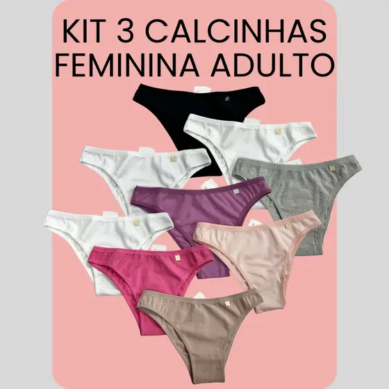 Kit 3 Calcinhas Feminina Adulto Modelo Slin Algodão Premium Cotton 534-K3