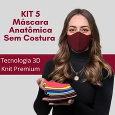 Kit Com 5 Máscara Reutilizável Anatômica Sem Costura 100% Poliamida Lavável MSCM5-K5