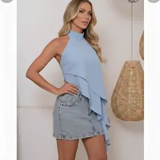 BLUSA REGATA FEMININA GOLA ALTA HALTER ASSIMÉTRICO ESTILOSA ELEGANTE SOFISTICADO CHIC MODA VERÃO