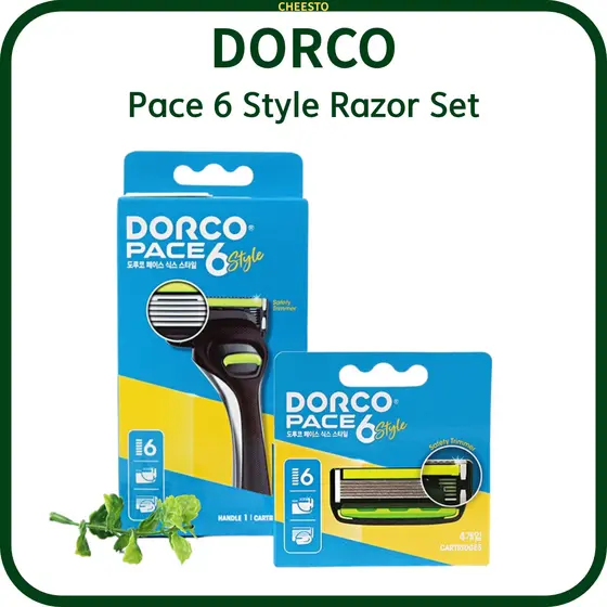 DORCO Pace 7 – Sistema de 7 Lâminas, 1 Cabo + 2 Cartuchos ou 4 Cartuchos de Reposição