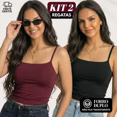Kit 2 Regatas Cropped Feminina Alcinha Suplex Premium Forro Duplo Ajustada ao Corpo Varias Cores do P ao GG Promoção