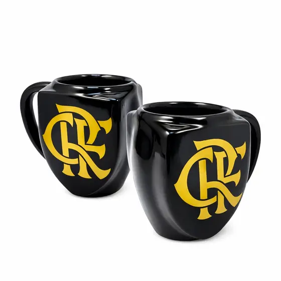 Caneca CRF 3D Preta com Escudo Dourado - Oficial Flamengo /Item Premium