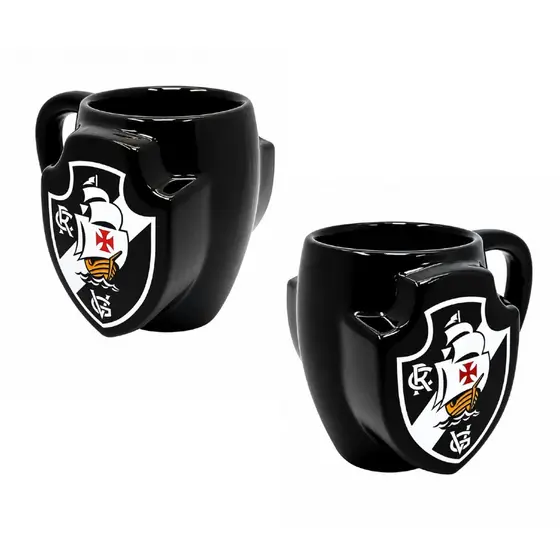 Caneca Oficial Vasco da Gama 3D Alto Relevo Preta Escudo Gigante Premium