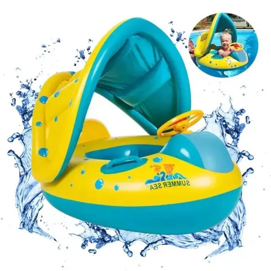 Bóia Insuflável Para Bebés E Crianças Pequenas Brinquedos Aquáticos Proteção Solar Barco A Remos Com Volante