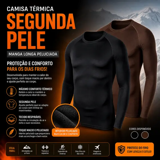 KIT 2 Camisa Térmica Manga Longa Peluciada Segunda Pele Blusa De Frio