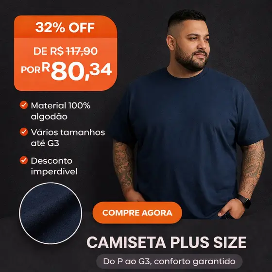 Kit 3 Camiseta Masculina P ao G3 Básica Lisa Plus Size 100% Algodão
