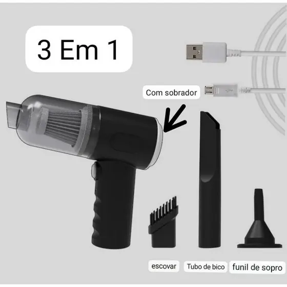 Mini Aspirador De Pó 3 em 1 a Vacuo Usb Portátil Recarregavel