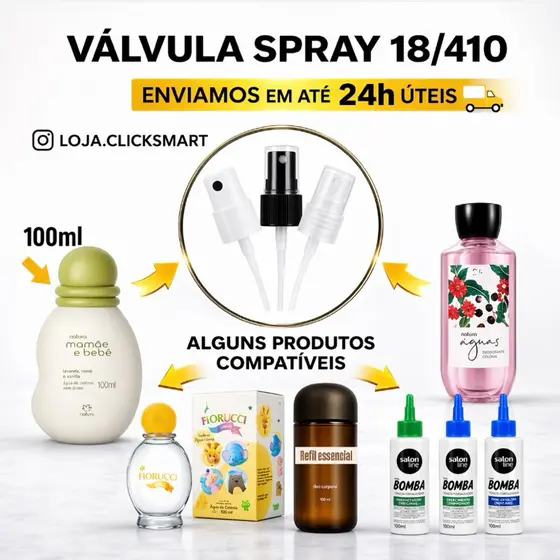 KIT VÁLVULA SPRAY 18/410 | COLÔNIA MAMAE E BEBE DE 100ML | COLÔNIA ÁGUAS | REFIL ESSENCIAL | COLÔNIA BUBA | FIORUCCI
