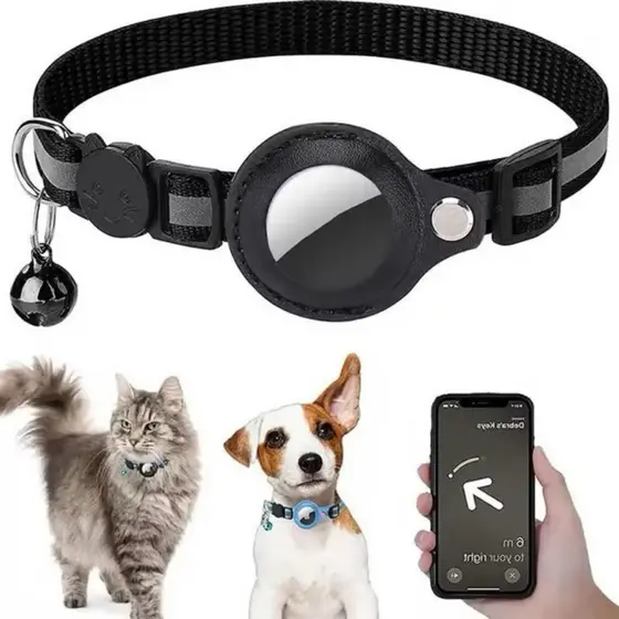 Coleira Para Pets Gato e cachorro Nylon Refletiva P/ Rastreador Airtag Guizo