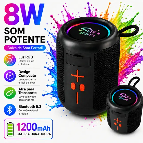 SinG-e P2 Caixa de Som Portátil Áudio Claro Bluetooth Bateria 1200mAh