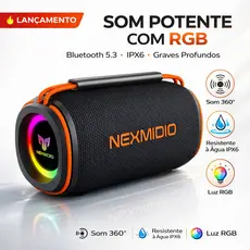 Caixa de Som Bluetooth Portátil  RGB IPX6 à Prova d’Água Som Potente Graves Profundos