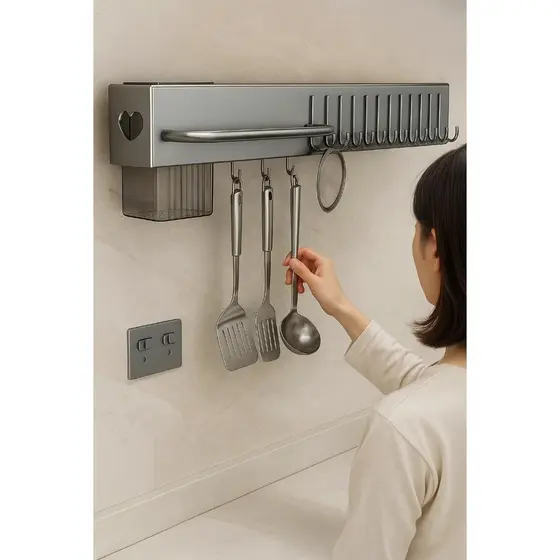 Suporte Organizador Utensílios Cozinha 10 Ganchos Pendurar Acessórios Porta Talheres