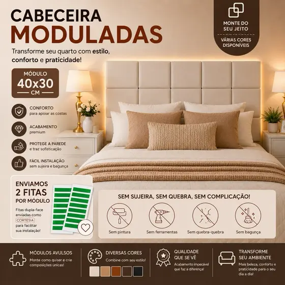 Kit Cabeceira COURINO Premium Alta Qualidade Cama Box Solteiro Casal Queen King 30x40 Retangular