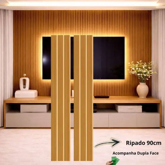 Kit 50 Placas Painel Ripado MDF Autocolante Decoração Adesivo 90x10 Para Parede Sala Quarto Elegante