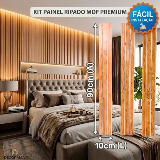 Kit até 20 Cabeceiras Placa Ripada MDF Premium 90x10 King Queen Solteiro Casal Super Luxo Envio Full