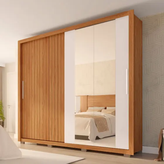 Guarda-Roupa Casal 2 Portas de Correr 4 Gavetas e Espelho 100% MDF Montagem Flex Moviment Caemmun