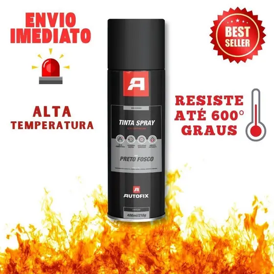 Tintas Spray Uso Geral 400ml - Autofix 400ml / 210g - Preto Fosco Alta Temperatura ENVIO RÁPIDO