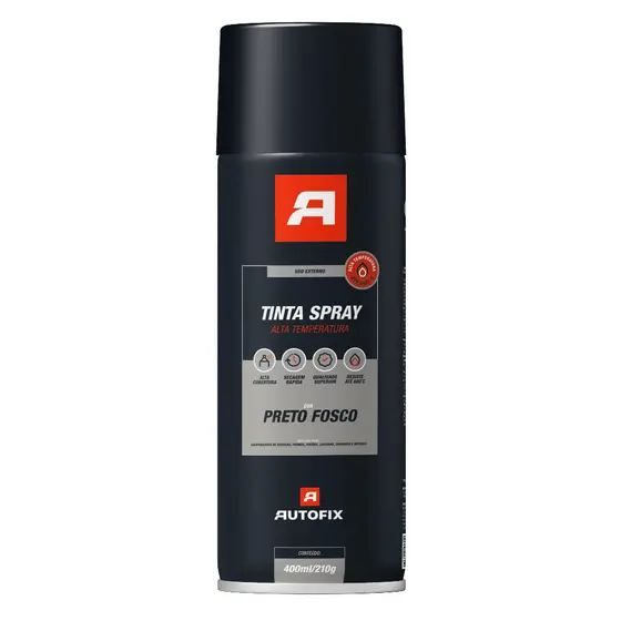Tinta Spray Preto Fosco Alta Temperatura 600°C 400ml Para Escapamento Churrasqueira Motor Metal