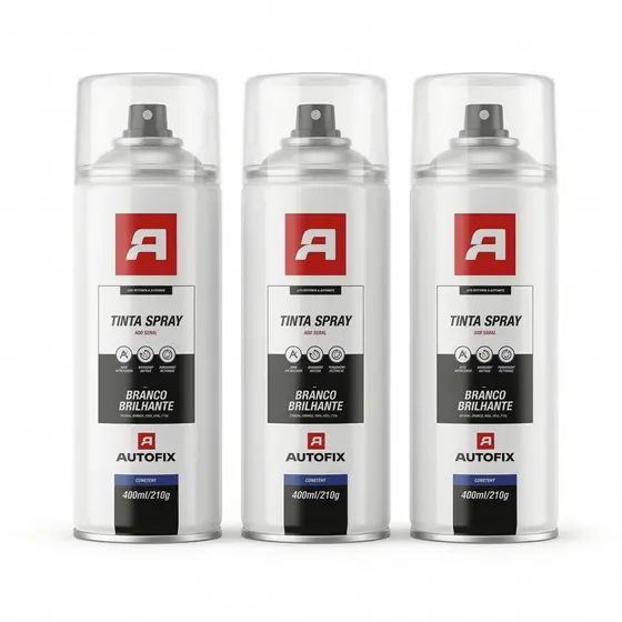 Kit 3 Tintas Spray Branco Brilhante Autofix 400ml - Alto Brilho Premium