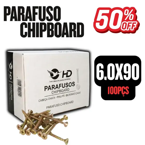 Parafuso Chipboard 6,0x90 HD Caixa 100 Und