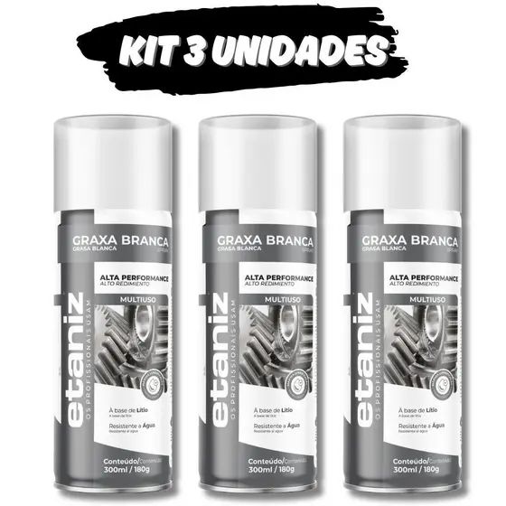 Kit 3 Graxa Branca De Lítio Spray 300ml Etaniz Envio Hiper Expresso