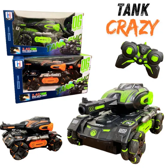 Carrinho De Controle Remoto Com Arma De Bolinhas Orbeez E Fumaça Tank Crazy 2.4G