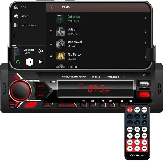 Rádio MP3 Player Som Automotivo Bluetooth Universal Suporte para Celular USB SD First Option 3011F