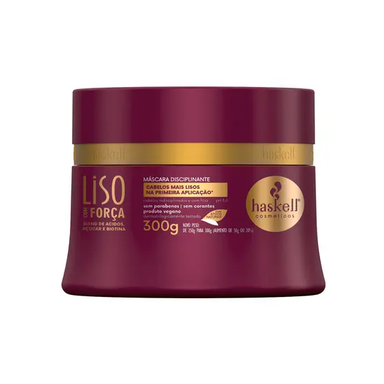 Máscara Liso com Força 300ml Haskell | Cabelos alinhados, hidratados e livres do frizz 