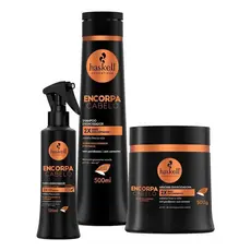 Kit Encorpa Cabelo 500gr Haskell | Shampoo + Máscara + Fluido finalizador encorpa