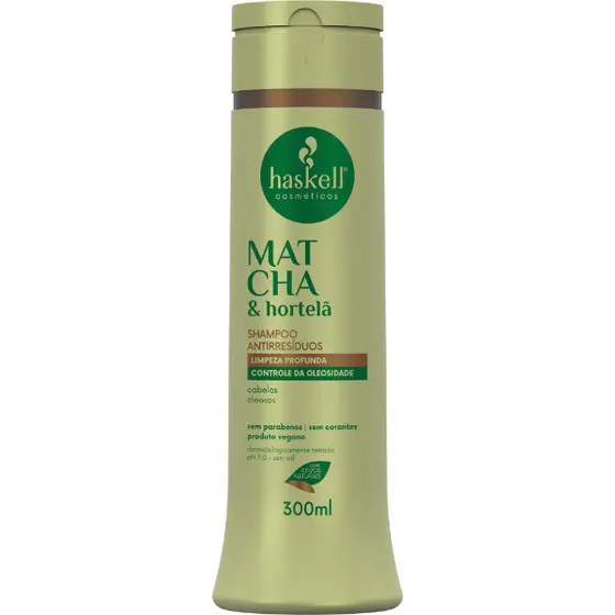 Shampoo Antirresíduos Matcha & Hortelã 300ml Haskell | Limpeza profunda e combate à oleosidade para cabelos oleosos