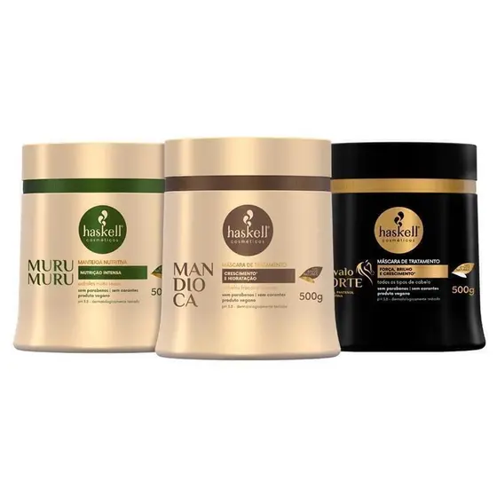 Kit Cronograma Capilar Para Cabelos Ressecados Haskell | 3 Máscaras De 500g