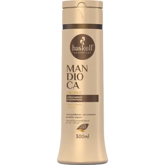 Shampoo Mandioca 300ml Haskell | Limpeza suave e brilho intenso para cabelos fracos e opacos