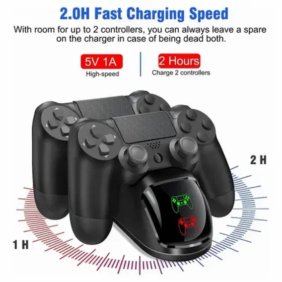 Base Dock Carregador Duplo Turbo Para Controle Playstation Ps4