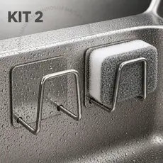 Kit 2 Suporte Aço inoxidável Gancho Porta Esponja para bucha de pia Prateleira de cozinha