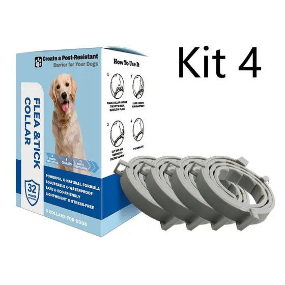 Kit 4 – Coleira De Silicone Ajustável Para Cães E Gatos Evita Pulgas Carrapatos