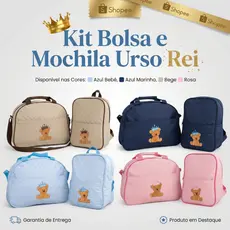 Kit Bolsa E Mochila para Bebê Saida Maternidade Urso Bordada