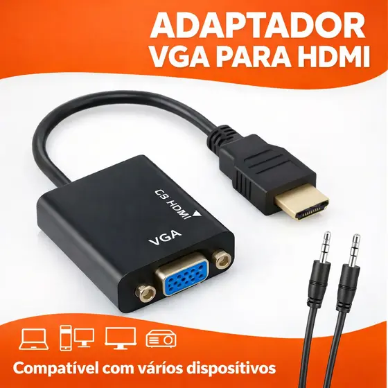 Adaptador HDMI para VGA com Áudio Conversor 1080p para PC Notebook TV Monitor Projetor