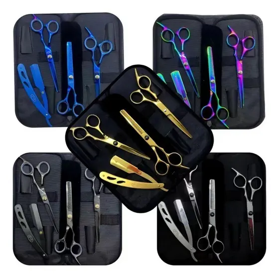 Kit 3 Tesouras Fio Navalha Desfiadeira Profissionais Para Cabeleireiro/Barbeiro