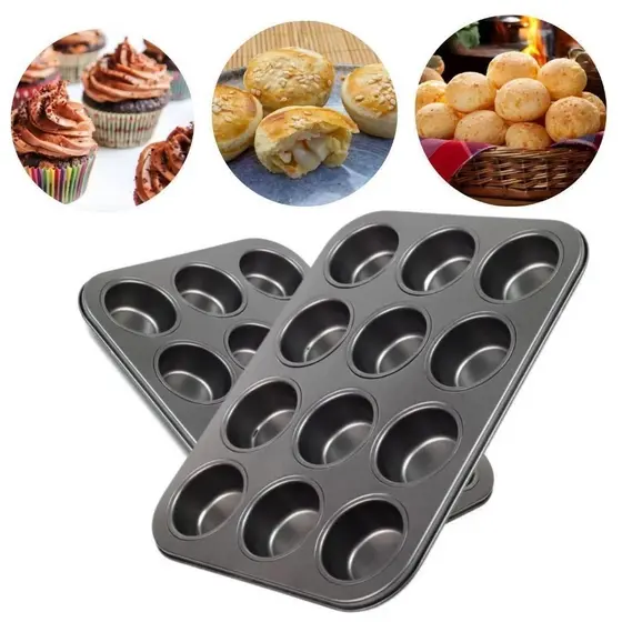 Forma assadeira 6/12 cupcake empada antiaderente não gruda grande com forminhas de silicone