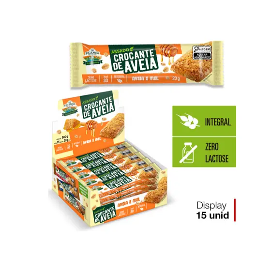 BARRA CEREAL CROCANTE AVEIA E MEL 20G da Fazenda15un
