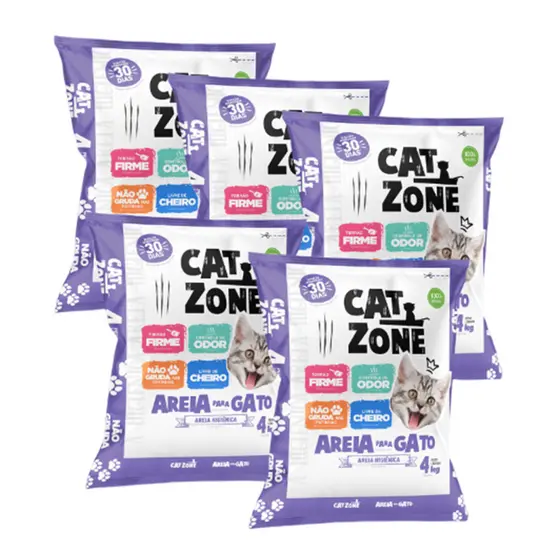 Kit 5 Areia Higiênica Controle de Odor Gato 4kg Cat Zone