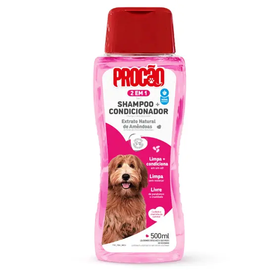 Shampoo e Condicionador 2 em 1 Procão 500ml Extrato de Amêndoas para Cães Limpeza e Hidratação