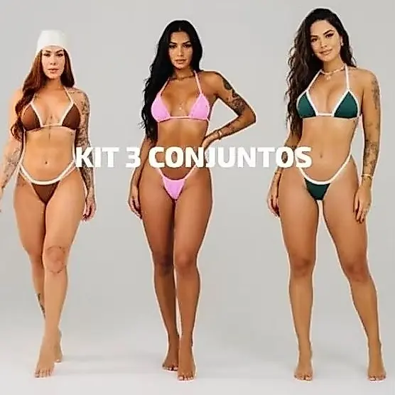 kit 3 conjuntos de biquínis fita feminino marquinha bronze sem bojo