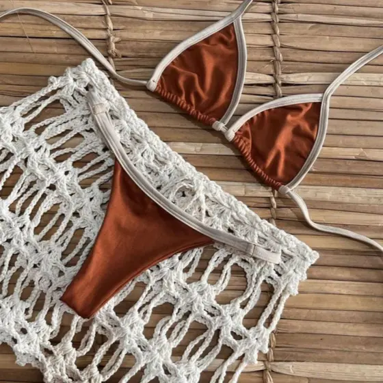 biquíni feminino fita fio dental bicolor bronze verão praia marquinha tendência