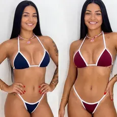 kit 2 conjuntos biquínis top cortininha bicolor marquinha de fita feminino fio dental bronze verão 2026