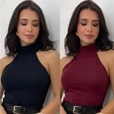 Kit 2 blusas gola alta regata suplex premium sustentação halter look moderno elegância