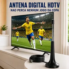 Antena Digital HDTV Para TV Interna Externa Cabo 5Metros Base Imã  Prova D'água