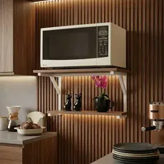 Prateleira de Madeira com Suporte De Forno ou Micro-ondas | Estilo Industrial para Cozinha